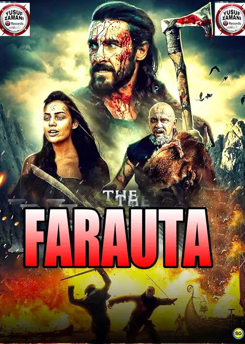 Indian Hausa Films FARAUTA movie poster with characters and dramatic background. | Arewa Movies TV