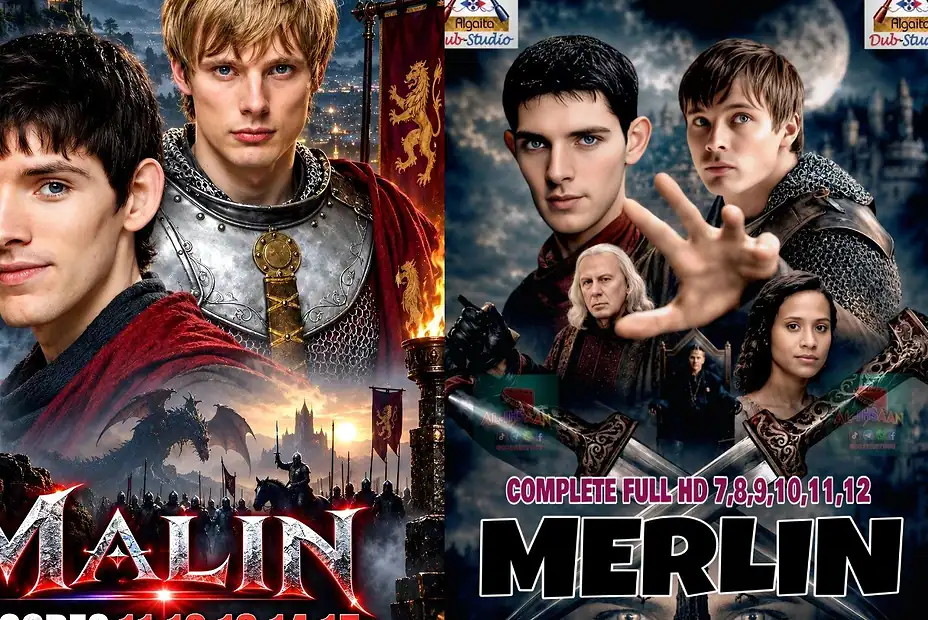 Indian Hausa Films Malin and Merlin movie poster with medieval characters and castle background. | Arewa Movies TV