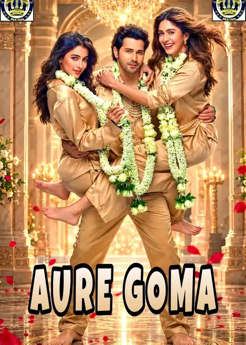 Indian Hausa Films Poster for the Indian film Aure Goma featuring three characters in traditional attire. | Arewa Movies TV