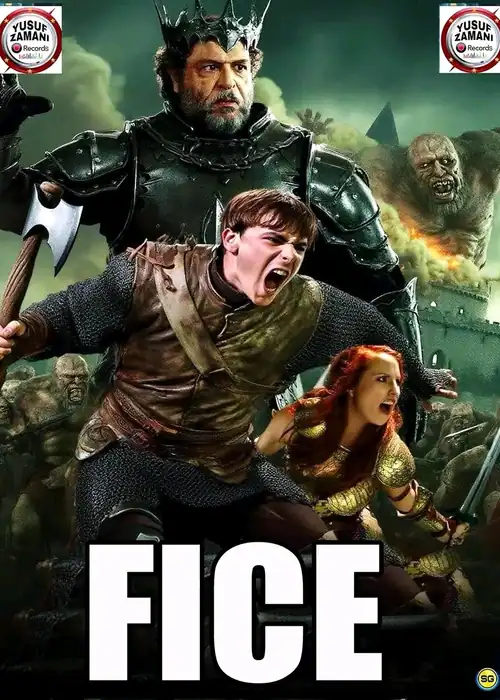 Indian Hausa Films Poster for the movie 'Fice' featuring a king in armor and two warriors in battle. | Arewa Movies TV