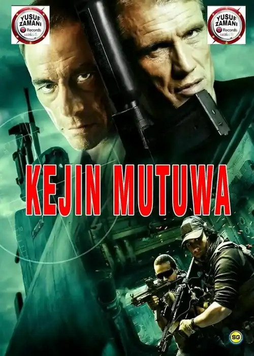Indian Hausa Films Kejin Mutuwa poster with two men and guns. | Arewa Movies TV