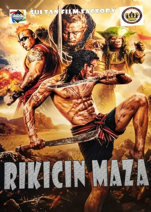 Indian Hausa Films Poster for RIKICIN MAZA with warriors in battle poses and weapons. | Arewa Movies TV