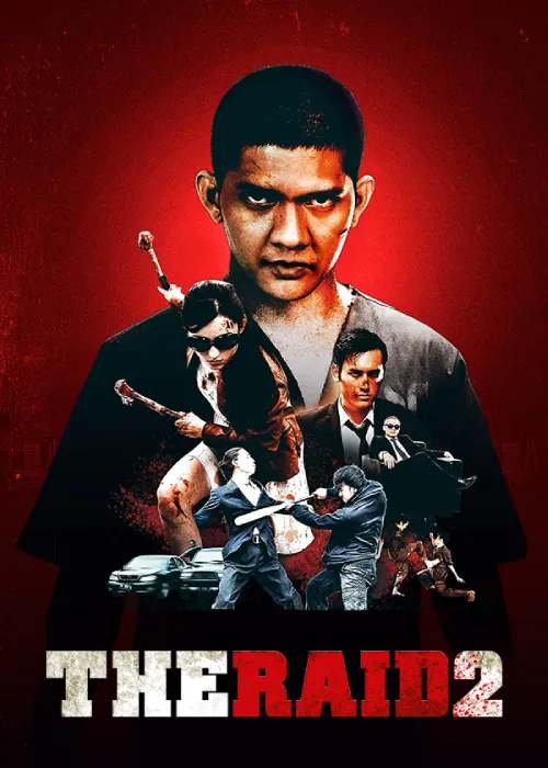 Indian Hausa Films Poster for The Raid 2 featuring a young man with a serious expression and action scenes. | Arewa Movies TV